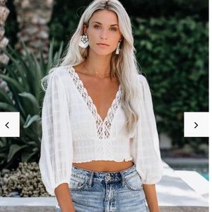 VICI cotton crochet smocked crop top